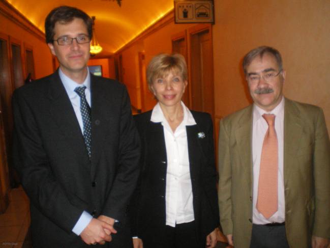 El coordinador del 'Workshop en retina', Enrique Rodríguez de la Rúa (izq), la doctora Susanne Binder y el director del IOBA, José Carlos Pastor.