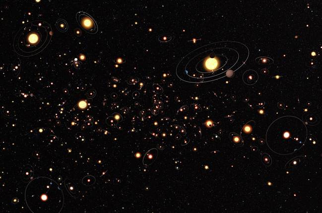 Ilustración de planetas y estrellas.