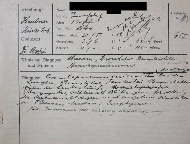 Informe de la autopsia del caso de sarampión de 1912