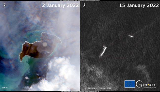 Imagen satélite compara el antes y el después de la erupción