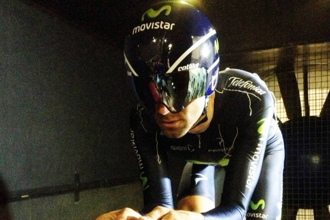 El ciclista Alejandro Valverde en el Túnel del Viento de la UGR. 