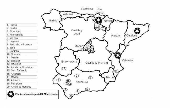 mapa de plantas de reciclaje