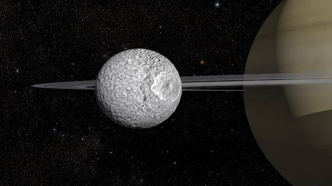 Ilustración de la luna Mimas de Saturno