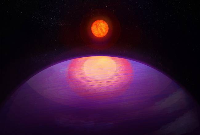 Representación artística del exoplaneta LHS 3154b y su estrella