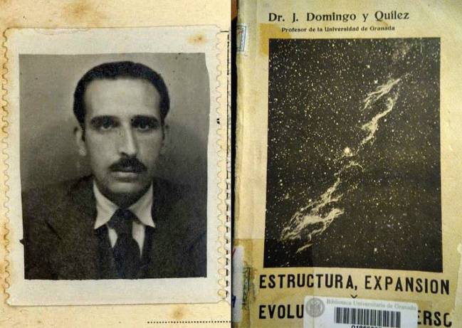 Fotografía del catedrático José Domingo Quílez y uno de sus libros, conservado en la biblioteca de la Facultad de Ciencias de la Universidad de Granada. / UGR