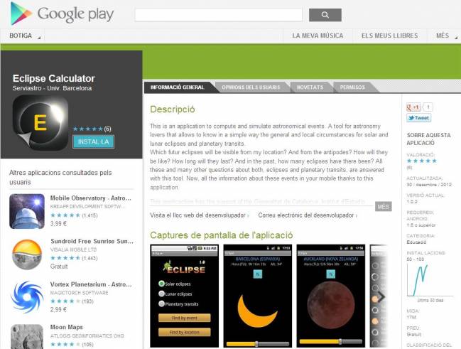 Eclipse Calculator. Universidad de Barcelona