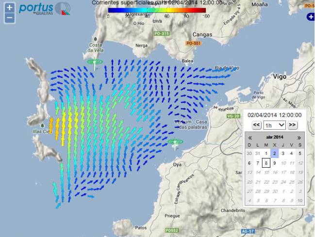 Captura de pantalla del visor de radar de corrientes en la ría de Vigo