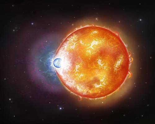 Ilustración que representa la fusión estelar caliente que formó la enana blanca ultramasiva -WD 0525+526. /Universidad de Warwick | Snehalata Sahu