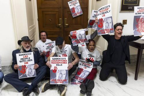 Protesta durante la comparecencia de Pete Marocco