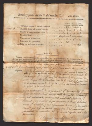 Partes sanitarios de Son Servera del 7 de junio de 1820