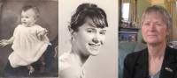 La &#039;niña Douglas&#039; Liz Allen de bebé, de joven y hoy, con 65 años.