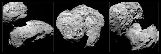 Posibles lugares para el aterrizaje de Philae. / ESA