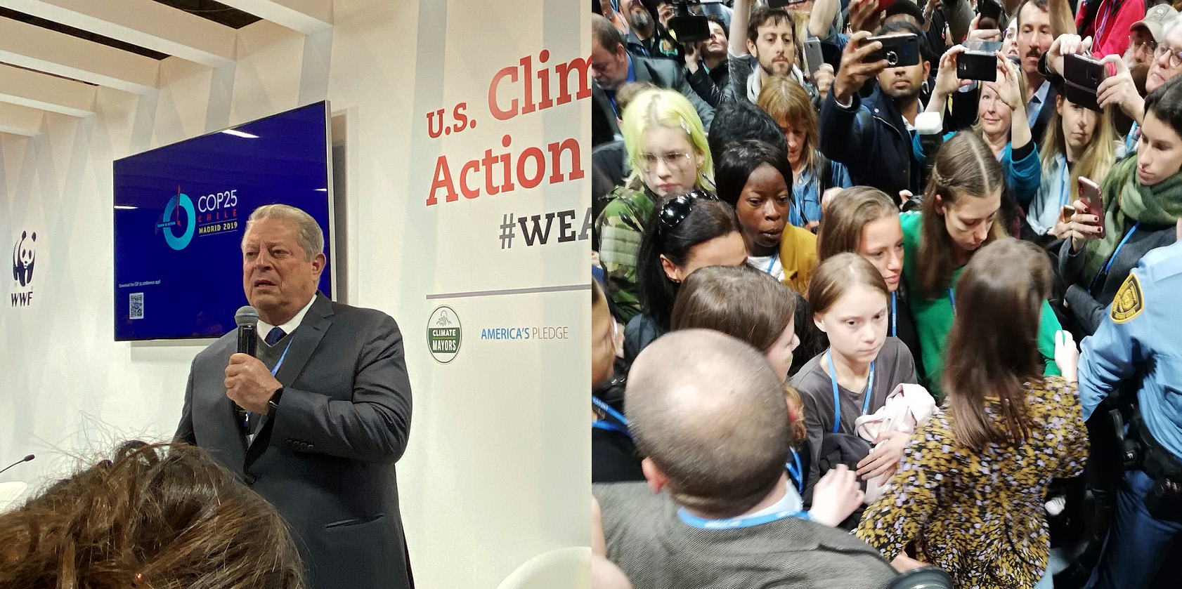 El vicepresidente de EE UU Al Gore y la activista sueca Greta Thunberg en la cumbre del clima de Madrid. / @algore/@pablorros_