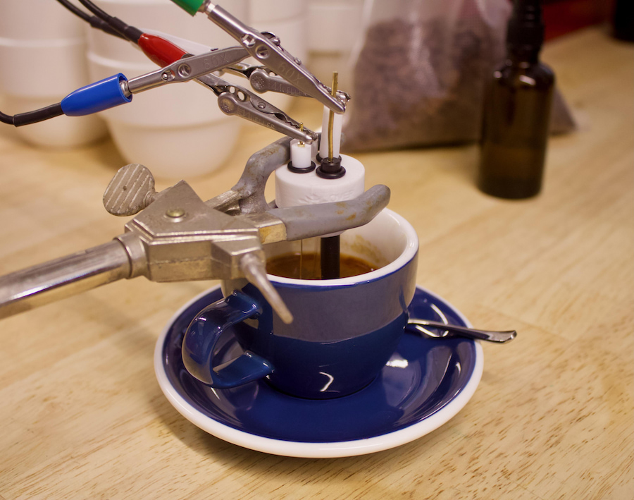Electrodos que analizan el sabor del café. / Christopher Hendon