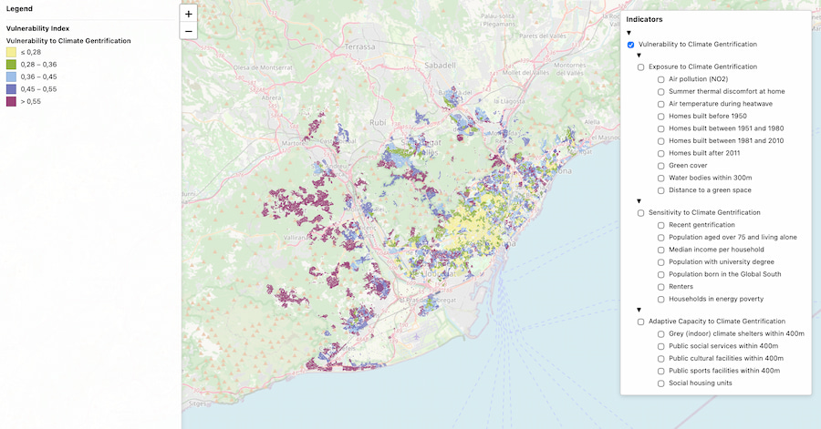 Mapa de exposición a la gentrificación climática. / UAB