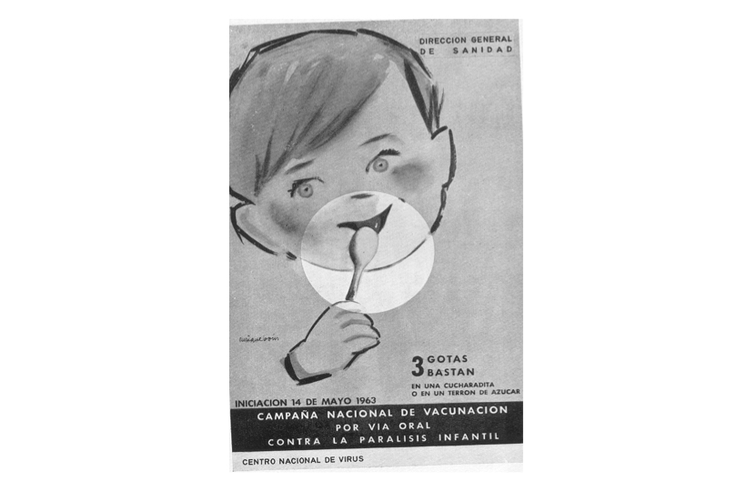 Cartel de la campaña nacional de vacunación contra la poliomielitis.